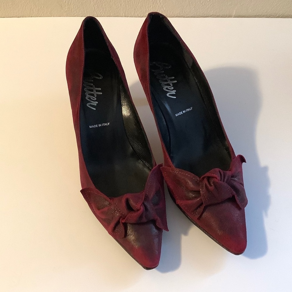 Butter| Made in Italy Burgundy Pump 3” Heel Retro Holiday Party Pin-Up Sz 8B